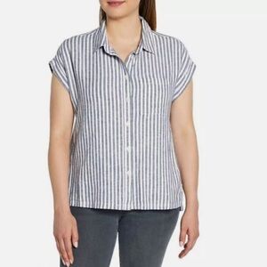 NWT Orvis Ladies' Short Sleeve Linen Blend Shirt blue strip